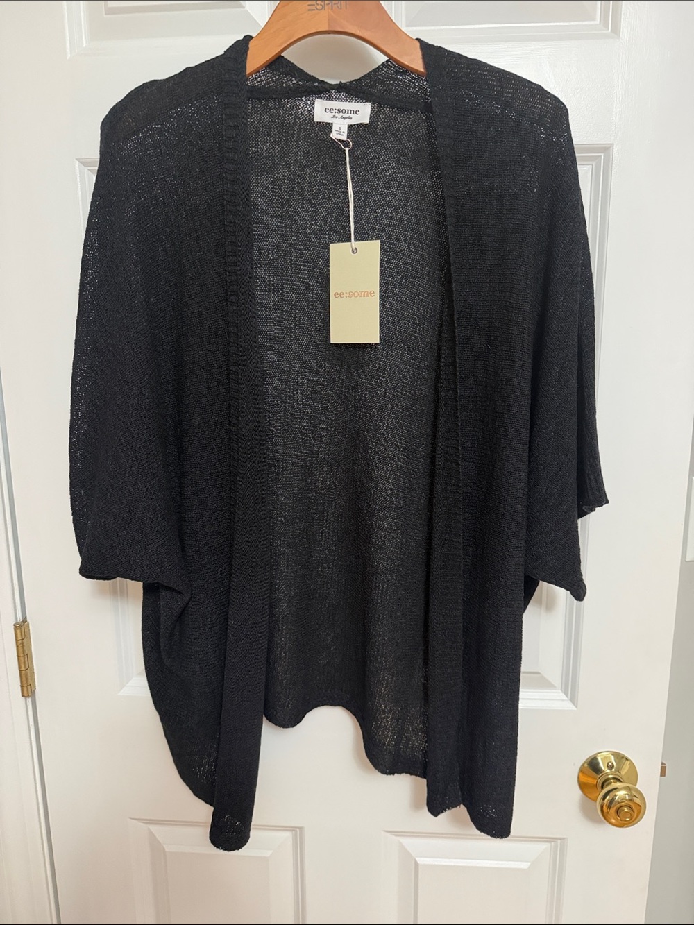 eesome Black Open Drape Short-Sleeve Knit Cardigan